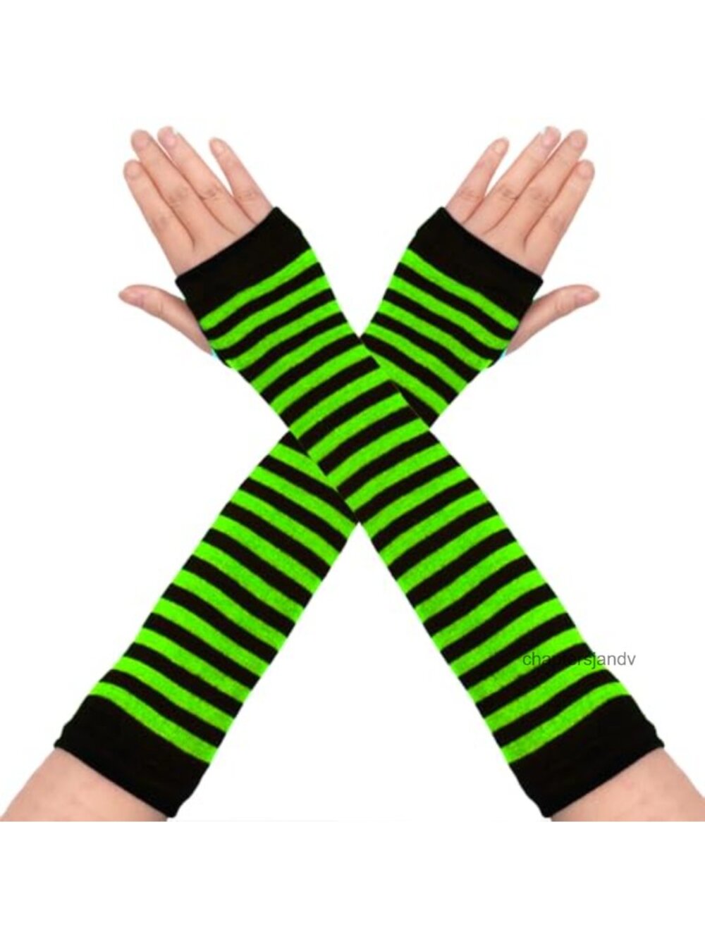 Punk Gothic Striped Knitted Arm Warmers Fingerless Gloves